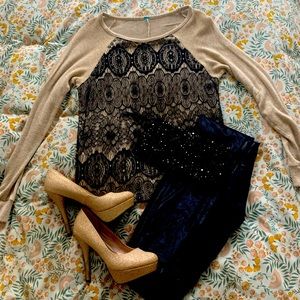 Sparkles & lace black and gold top
